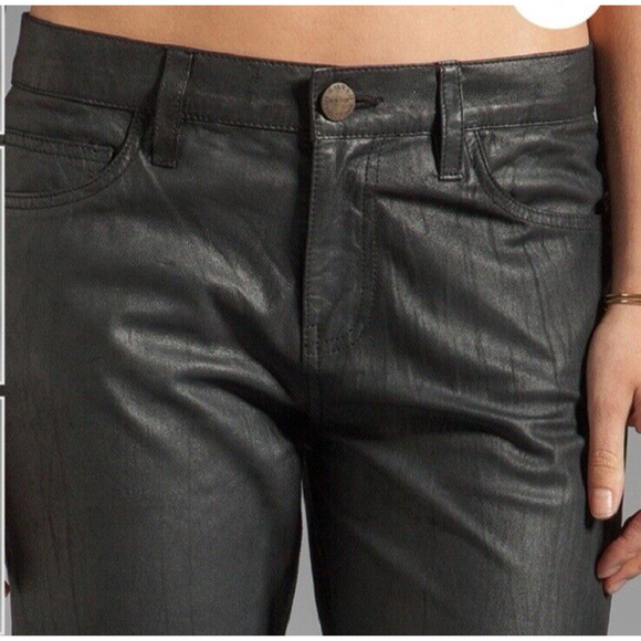 Current Elliott The Boyfriend Jet Black Goat Feather Leather Pants Women Size 28 - Picture 2 of 16